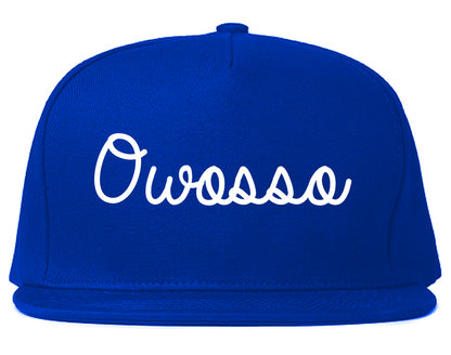 Owosso Michigan MI Script Mens Snapback Hat Royal Blue
