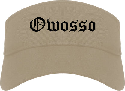 Owosso Michigan MI Old English Mens Visor Cap Hat Khaki