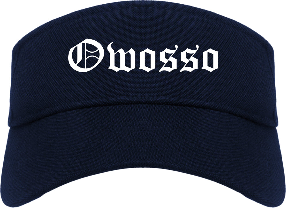 Owosso Michigan MI Old English Mens Visor Cap Hat Navy Blue