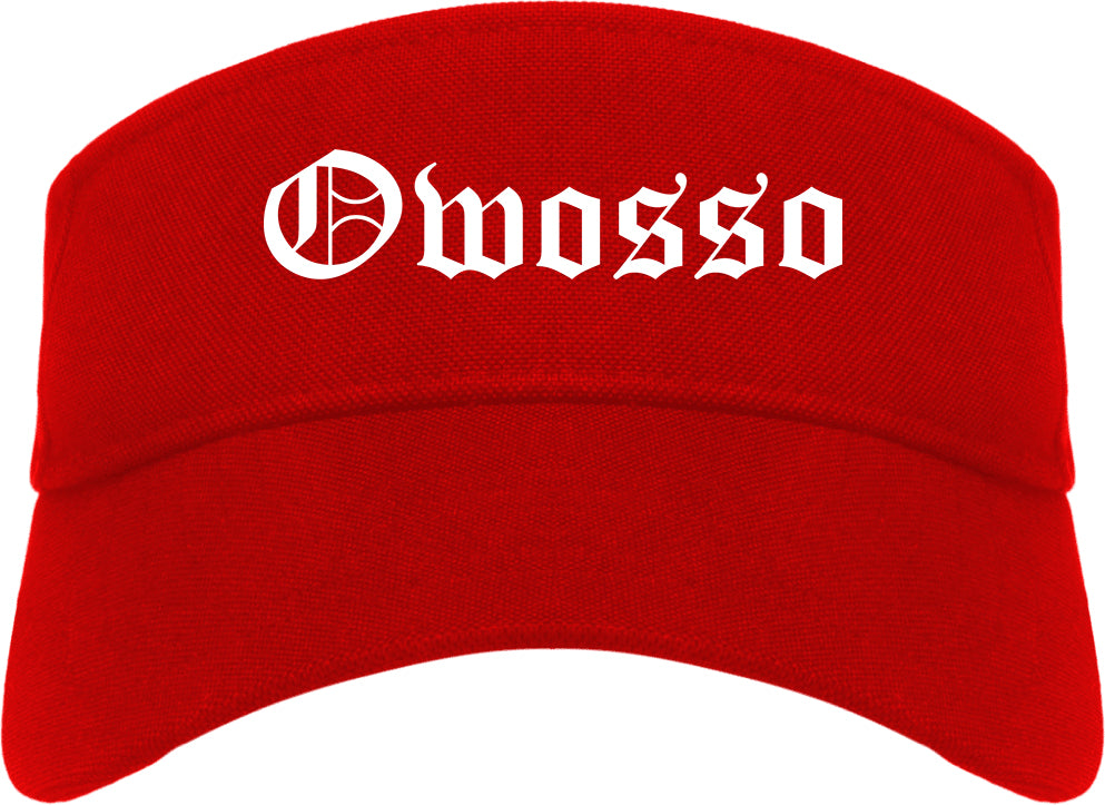 Owosso Michigan MI Old English Mens Visor Cap Hat Red