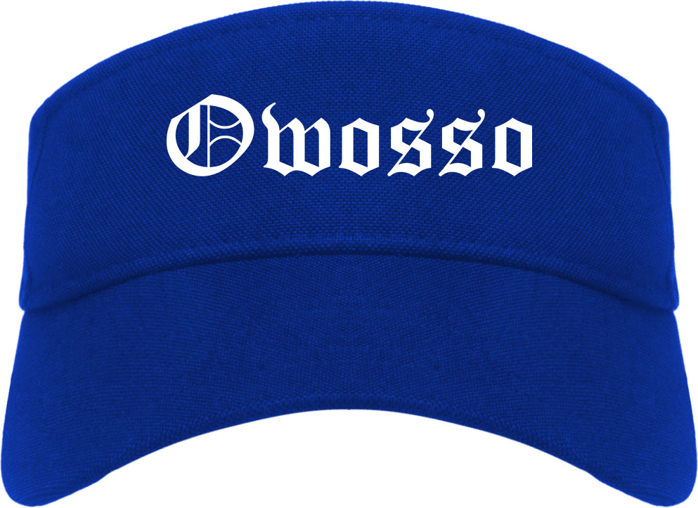 Owosso Michigan MI Old English Mens Visor Cap Hat Royal Blue