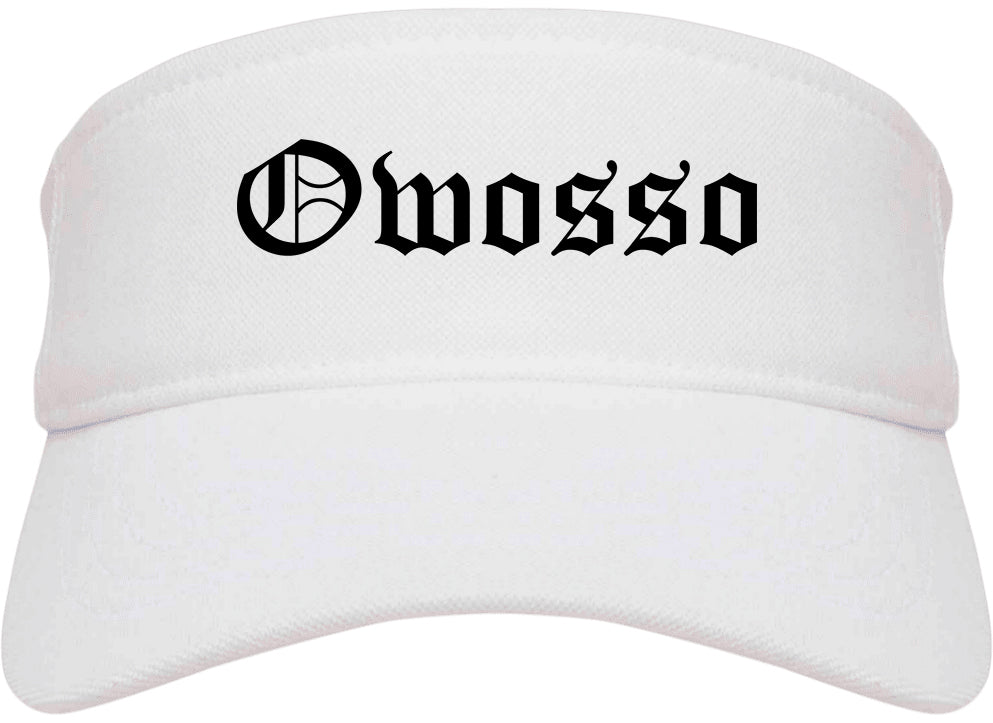 Owosso Michigan MI Old English Mens Visor Cap Hat White