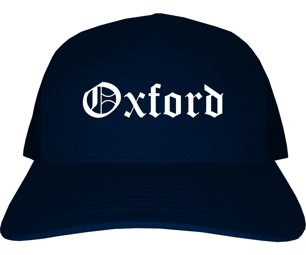 Oxford Alabama AL Old English Mens Trucker Hat Cap Navy Blue