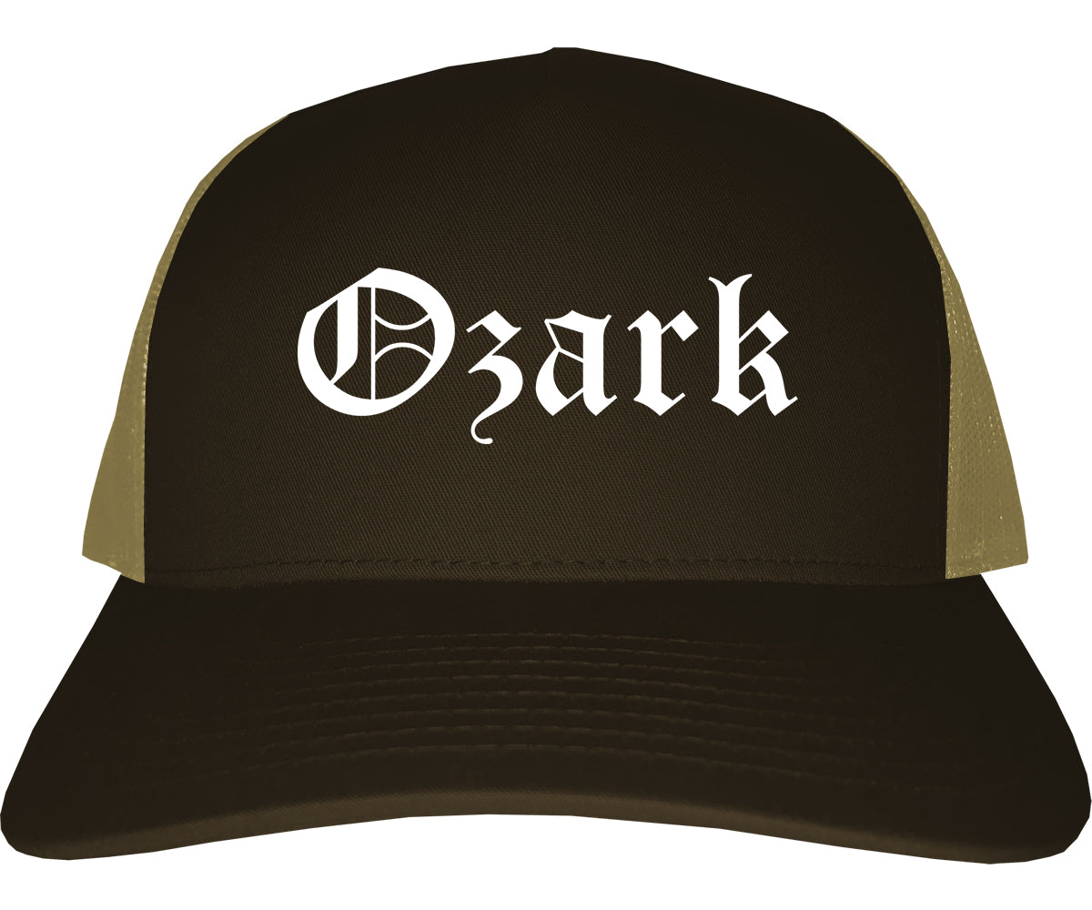 Ozark Alabama AL Old English Mens Trucker Hat Cap Brown