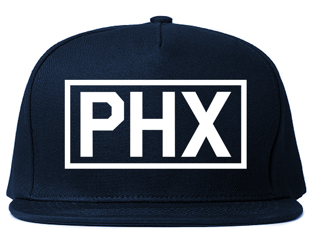 PHX Phoenix Box Logo Mens Snapback Hat Navy Blue