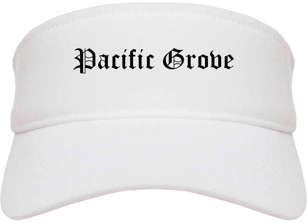 Pacific Grove California CA Old English Mens Visor Cap Hat White