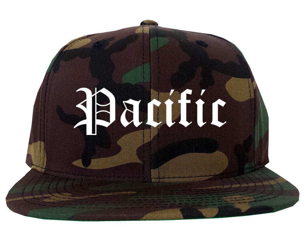 Pacific Missouri MO Old English Mens Snapback Hat Army Camo