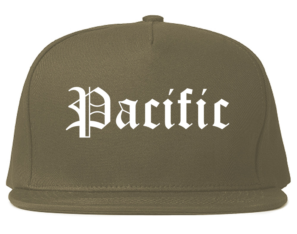 Pacific Missouri MO Old English Mens Snapback Hat Grey