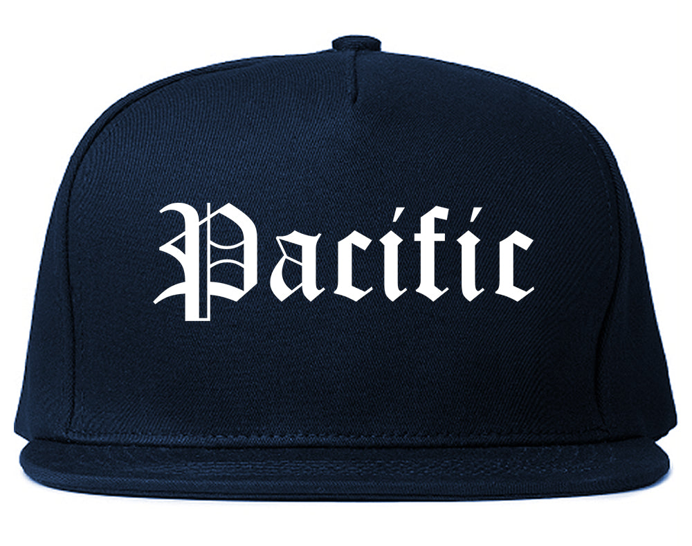 Pacific Missouri MO Old English Mens Snapback Hat Navy Blue