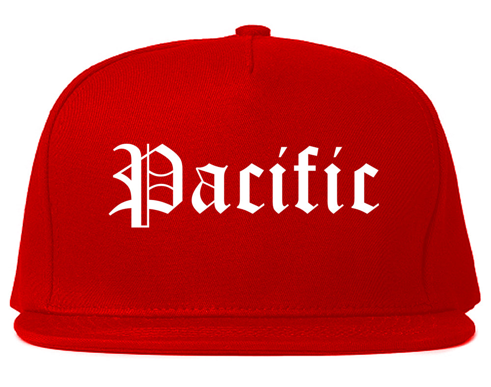 Pacific Missouri MO Old English Mens Snapback Hat Red