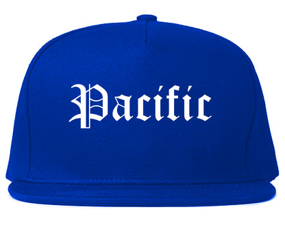 Pacific Missouri MO Old English Mens Snapback Hat Royal Blue