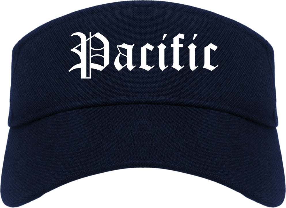 Pacific Missouri MO Old English Mens Visor Cap Hat Navy Blue