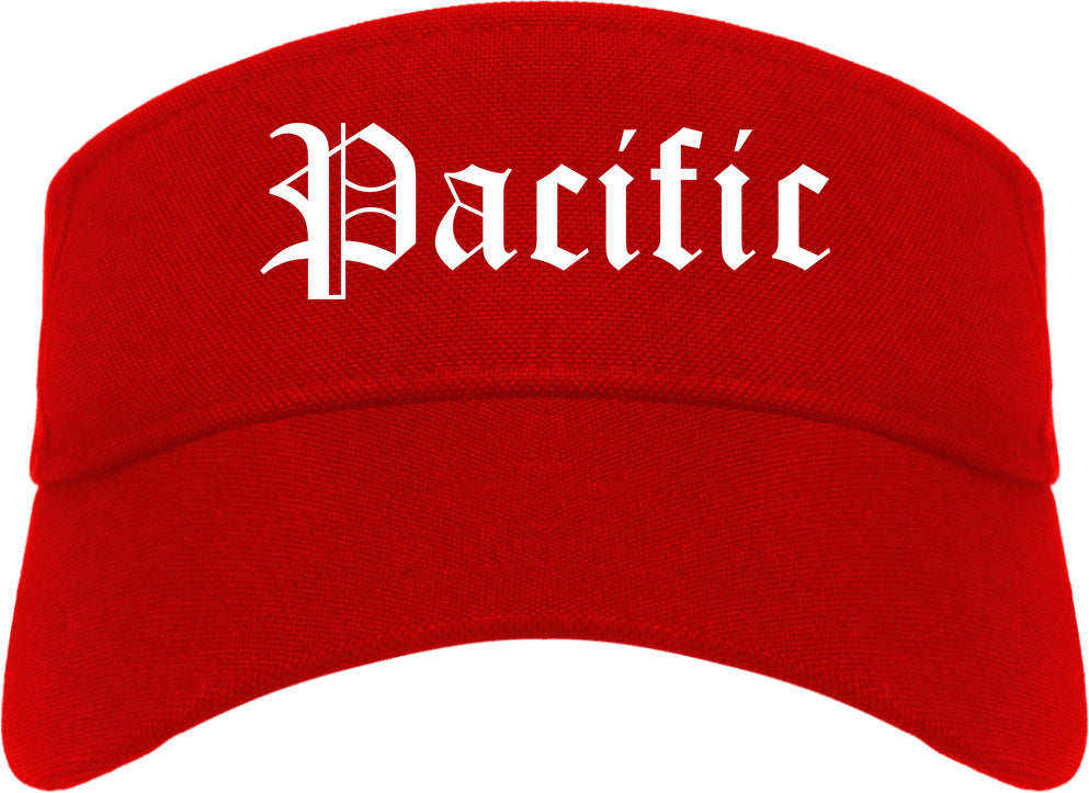 Pacific Missouri MO Old English Mens Visor Cap Hat Red