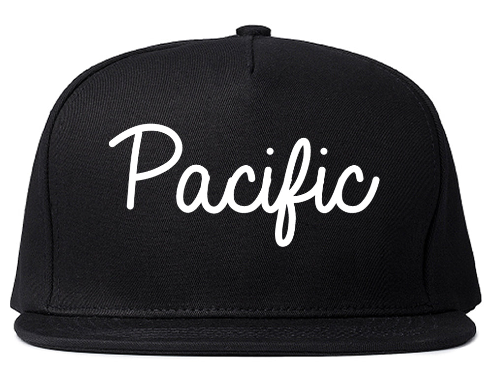 Pacific Washington WA Script Mens Snapback Hat Black