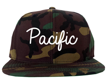 Pacific Washington WA Script Mens Snapback Hat Army Camo