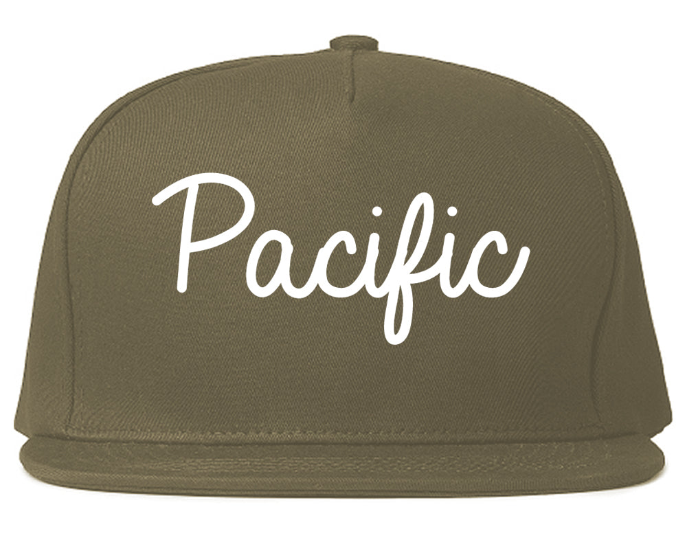 Pacific Washington WA Script Mens Snapback Hat Grey
