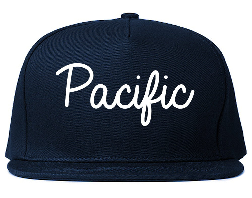 Pacific Washington WA Script Mens Snapback Hat Navy Blue