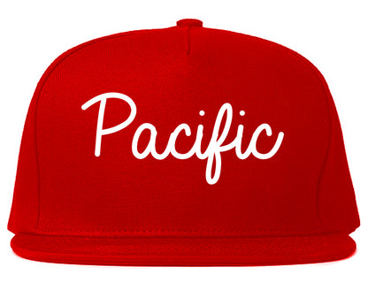 Pacific Washington WA Script Mens Snapback Hat Red