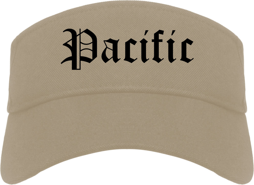 Pacific Washington WA Old English Mens Visor Cap Hat Khaki