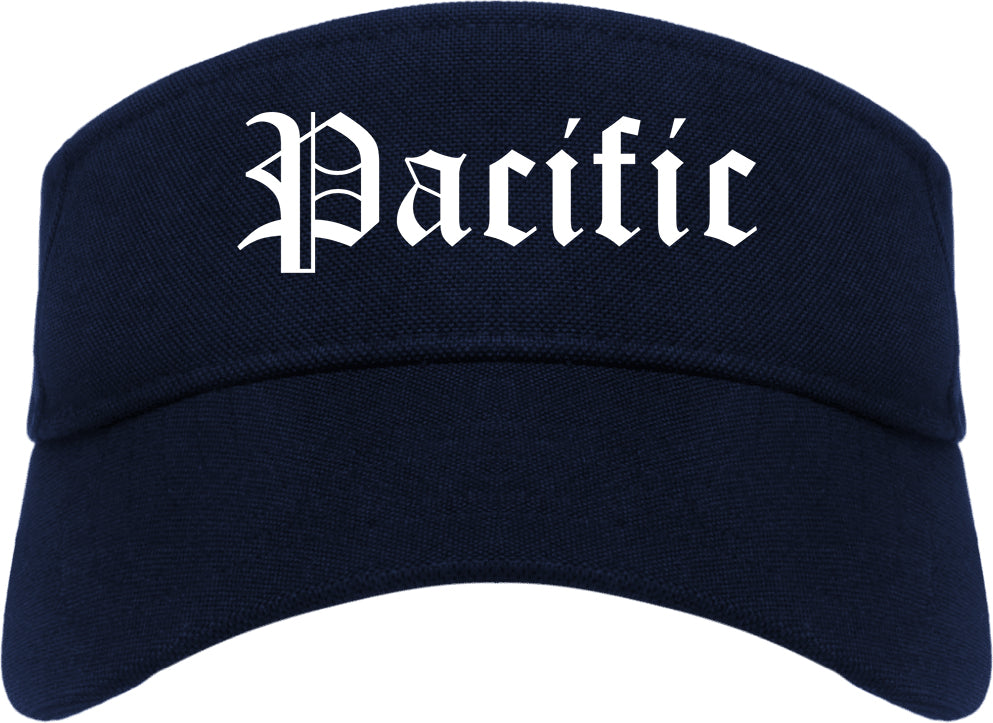 Pacific Washington WA Old English Mens Visor Cap Hat Navy Blue