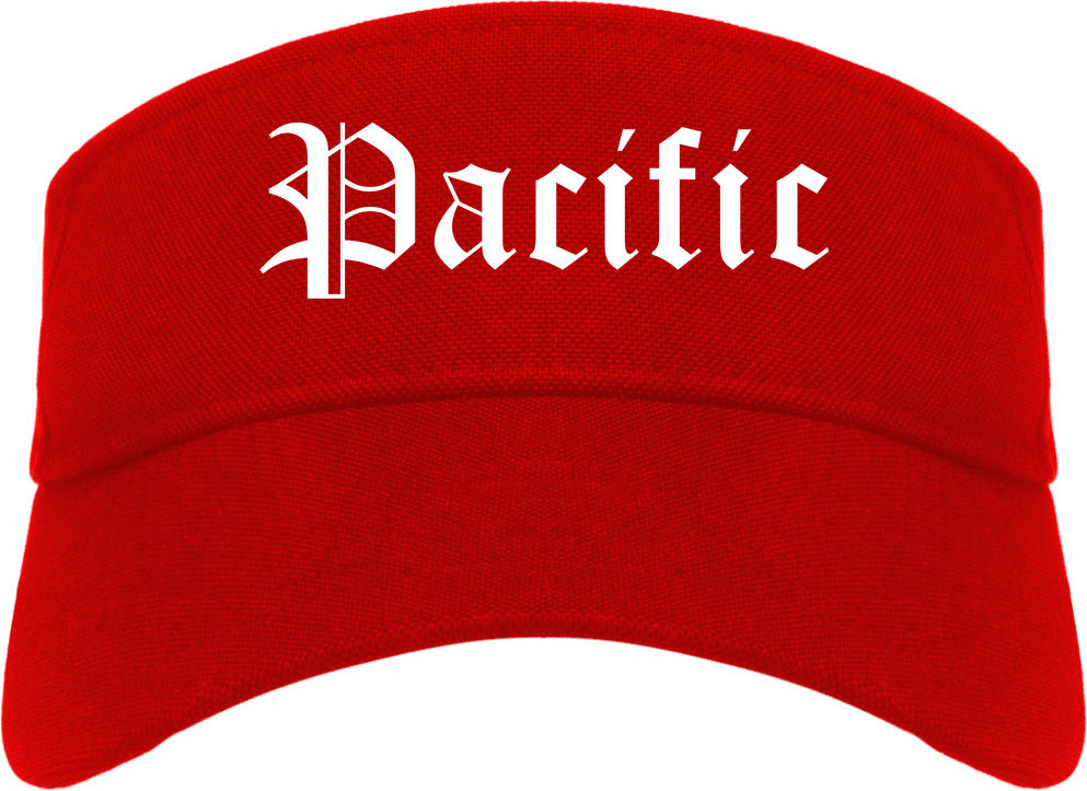 Pacific Washington WA Old English Mens Visor Cap Hat Red