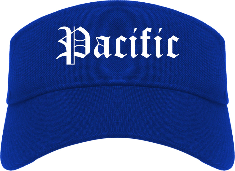 Pacific Washington WA Old English Mens Visor Cap Hat Royal Blue