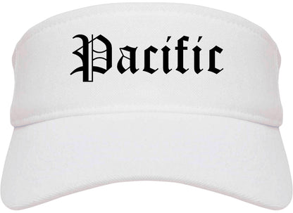 Pacific Washington WA Old English Mens Visor Cap Hat White