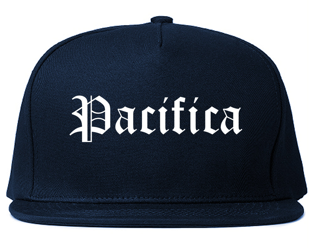 Pacifica California CA Old English Mens Snapback Hat Navy Blue