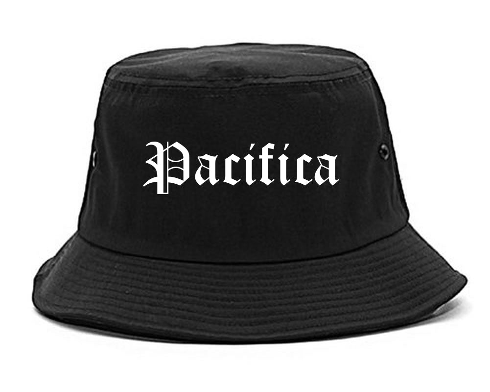 Pacifica California CA Old English Mens Bucket Hat Black