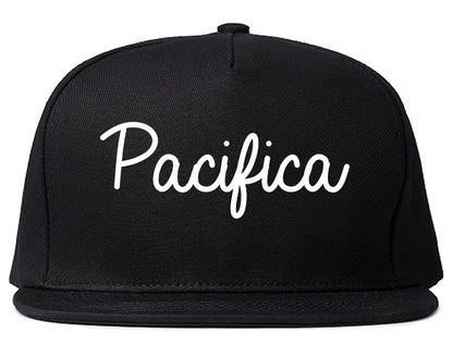 Pacifica California CA Script Mens Snapback Hat Black