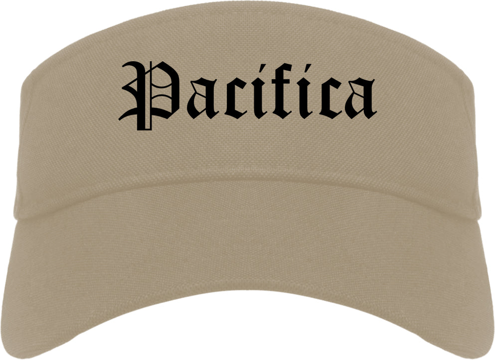Pacifica California CA Old English Mens Visor Cap Hat Khaki