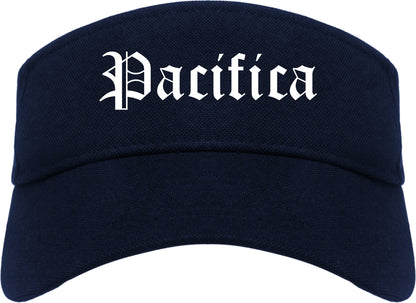 Pacifica California CA Old English Mens Visor Cap Hat Navy Blue