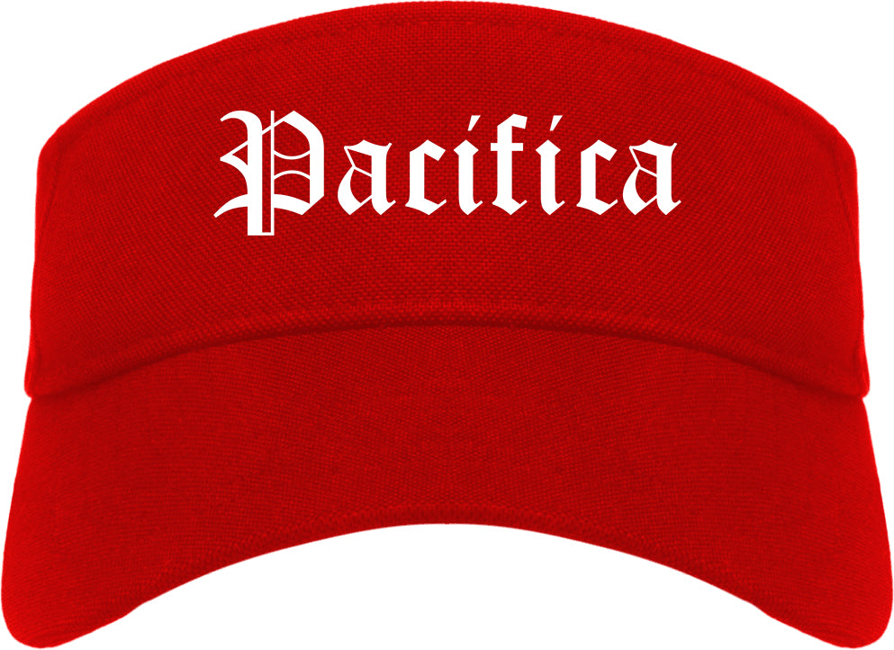 Pacifica California CA Old English Mens Visor Cap Hat Red