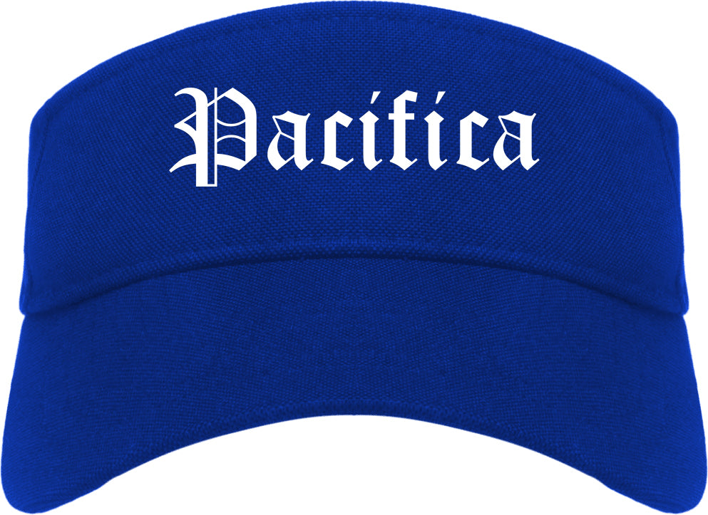 Pacifica California CA Old English Mens Visor Cap Hat Royal Blue