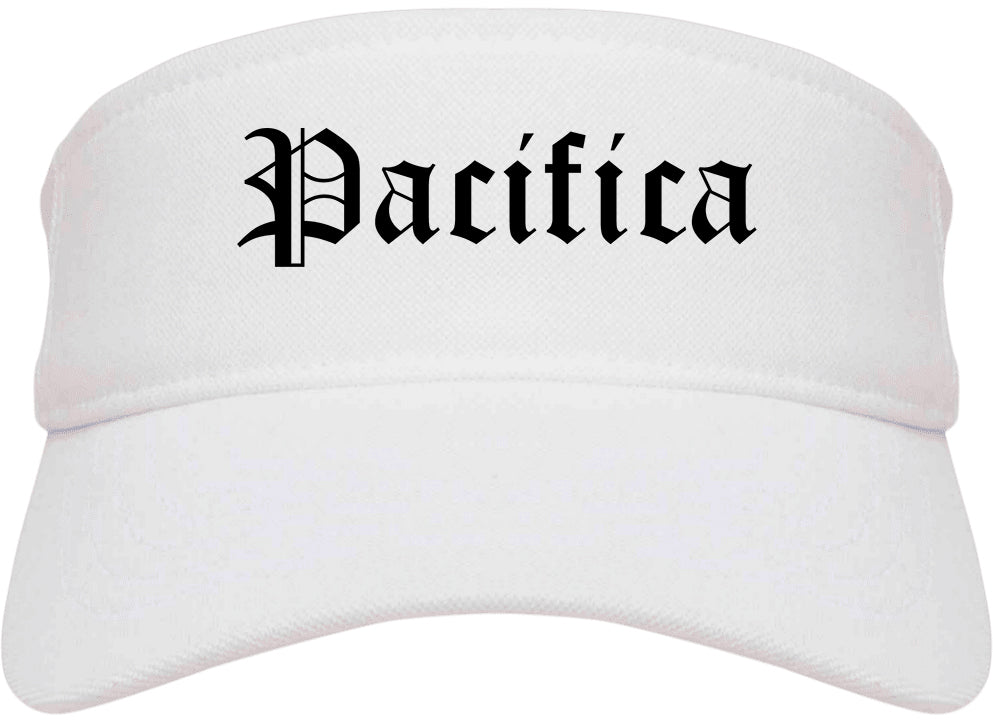 Pacifica California CA Old English Mens Visor Cap Hat White