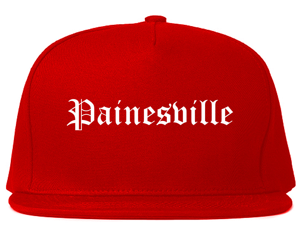 Painesville Ohio OH Old English Mens Snapback Hat Red