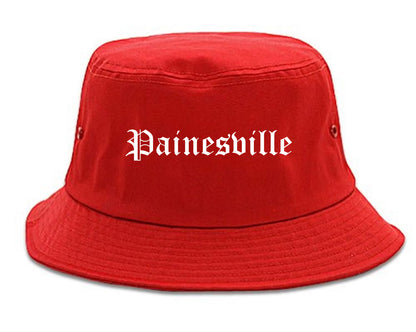 Painesville Ohio OH Old English Mens Bucket Hat Red