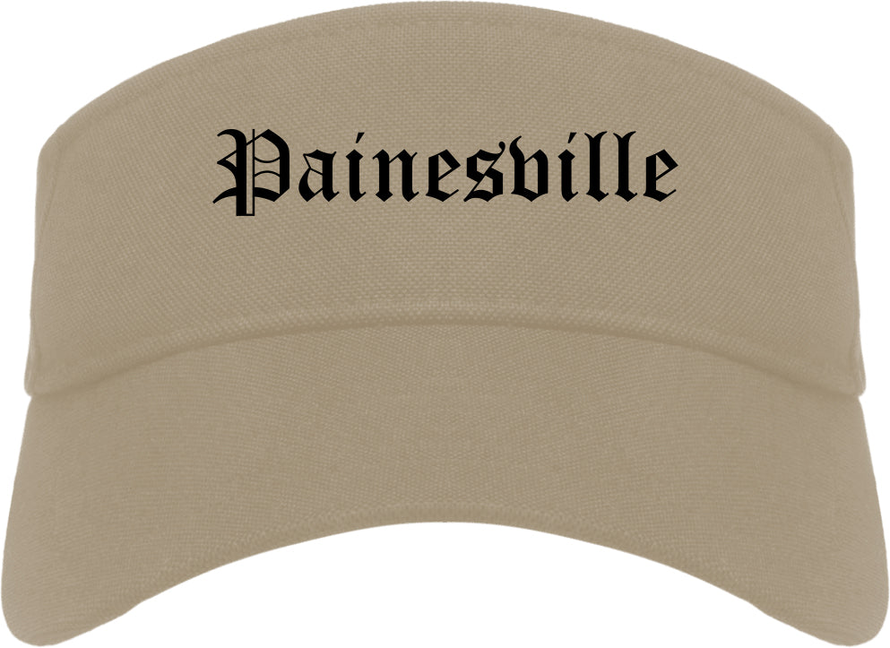 Painesville Ohio OH Old English Mens Visor Cap Hat Khaki