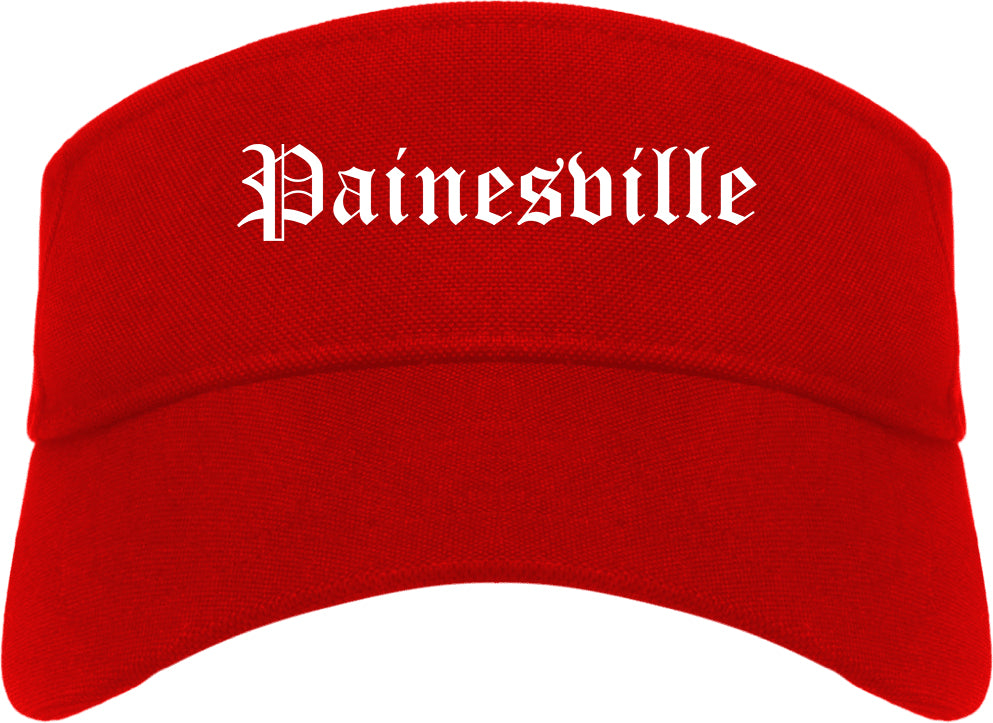 Painesville Ohio OH Old English Mens Visor Cap Hat Red