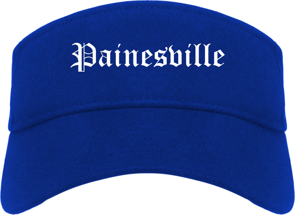Painesville Ohio OH Old English Mens Visor Cap Hat Royal Blue