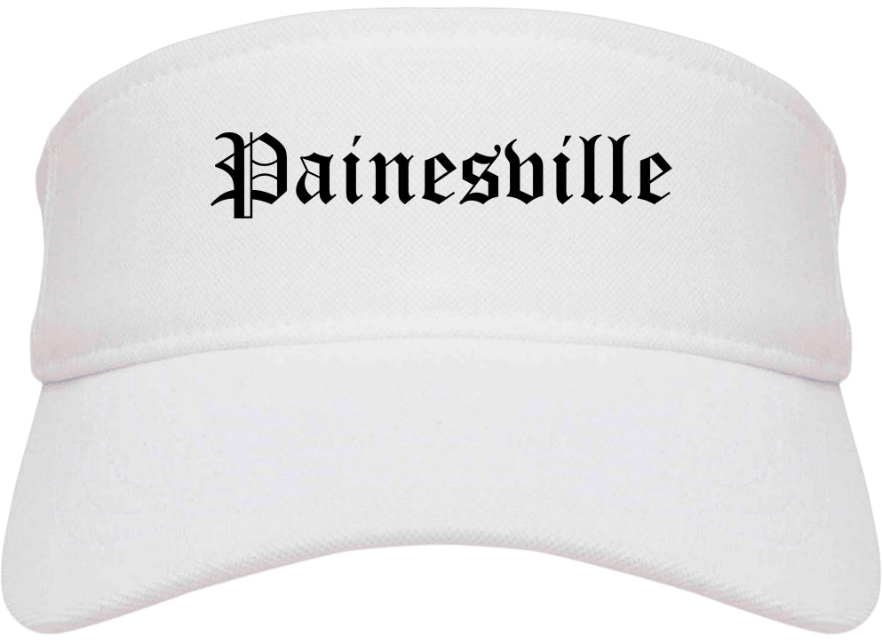 Painesville Ohio OH Old English Mens Visor Cap Hat White