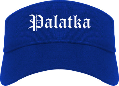 Palatka Florida FL Old English Mens Visor Cap Hat Royal Blue