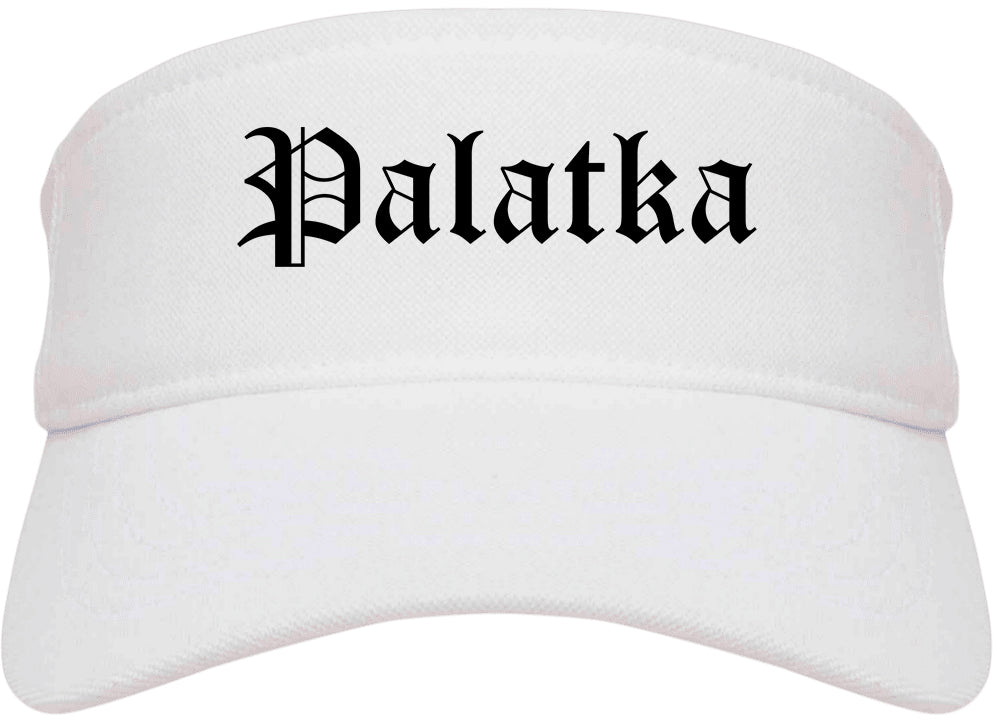 Palatka Florida FL Old English Mens Visor Cap Hat White
