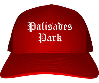 Palisades Park New Jersey NJ Old English Mens Trucker Hat Cap Red