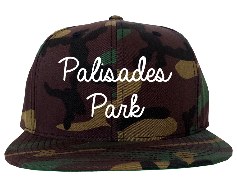 Palisades Park New Jersey NJ Script Mens Snapback Hat Army Camo