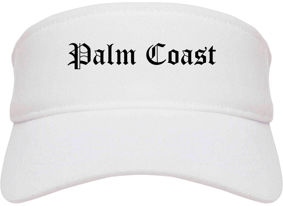 Palm Coast Florida FL Old English Mens Visor Cap Hat White