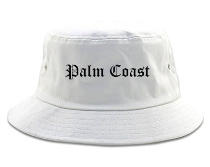 Palm Coast Florida FL Old English Mens Bucket Hat White