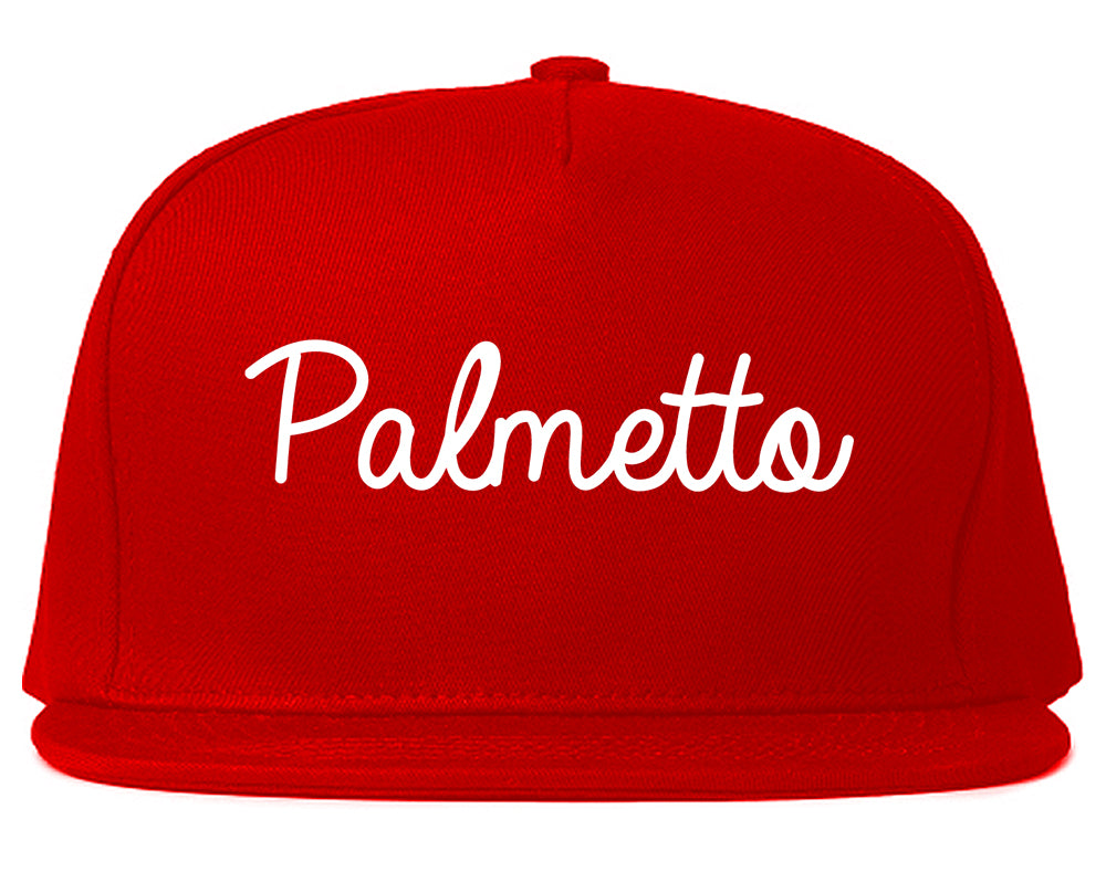 Palmetto Florida FL Script Mens Snapback Hat Red
