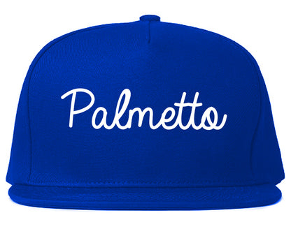 Palmetto Florida FL Script Mens Snapback Hat Royal Blue