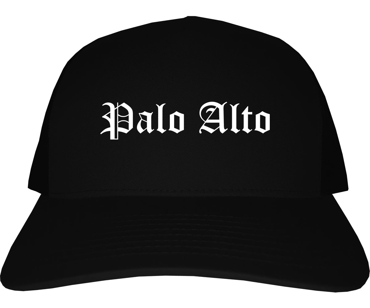 Palo Alto California CA Old English Mens Trucker Hat Cap Black